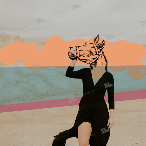 Music album artwork with a girl and a horse head