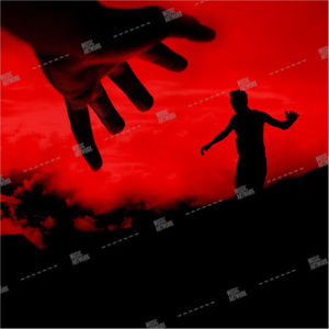 Album cover showing a man and a huge hand coming from the sky