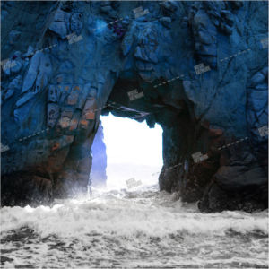 Album art with man with sea gate and rocks