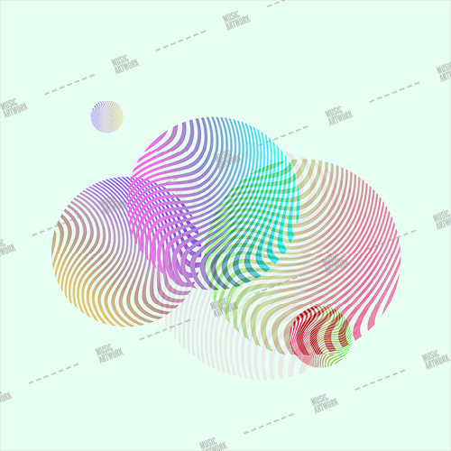 Album artwork with round shapes, planets