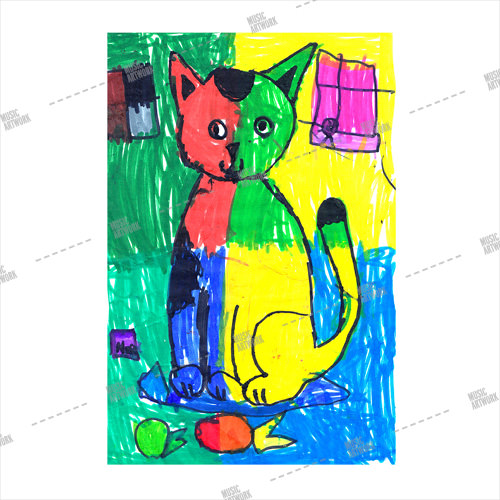 Album artwork design with painted cat