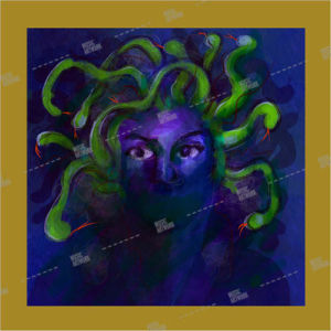 Album artwork design with medusa painting