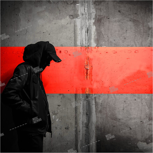album art with man and red line