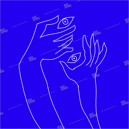 hands holding eyes on blue background artwork