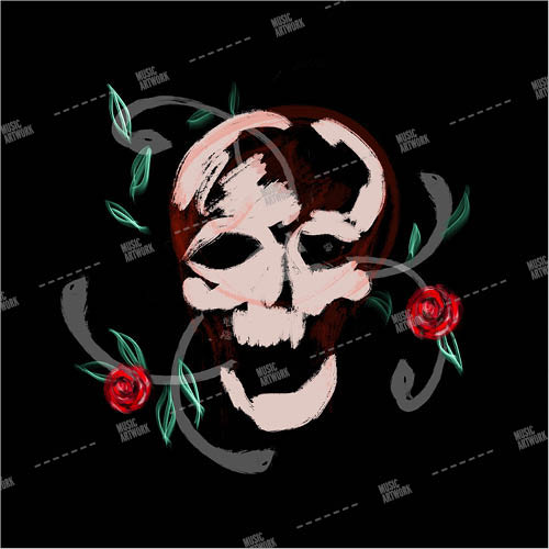 album art with skull and roses