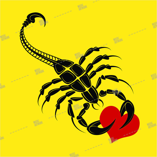 Album artwork design with a scorpio holding a red heart
