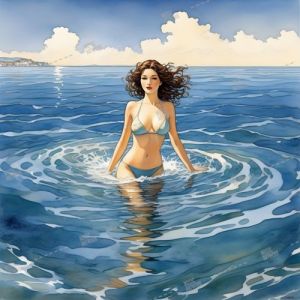 woman in sea, comic