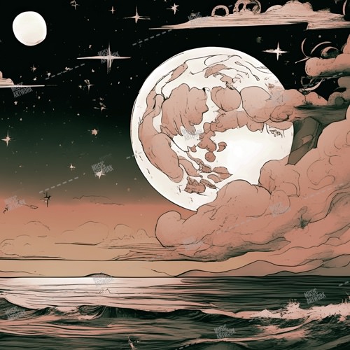 moon and sea illustration