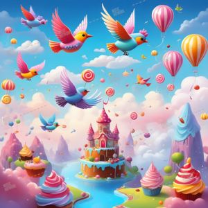 surreal cake and birds